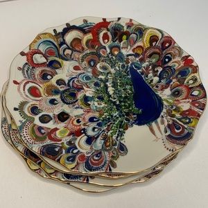Anthropologie " Peacock White " Mooreland Dessert Plates by Starla Halfmann (4)